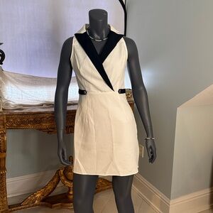 SHEIN White and Black Sleeveless Sheath Dress